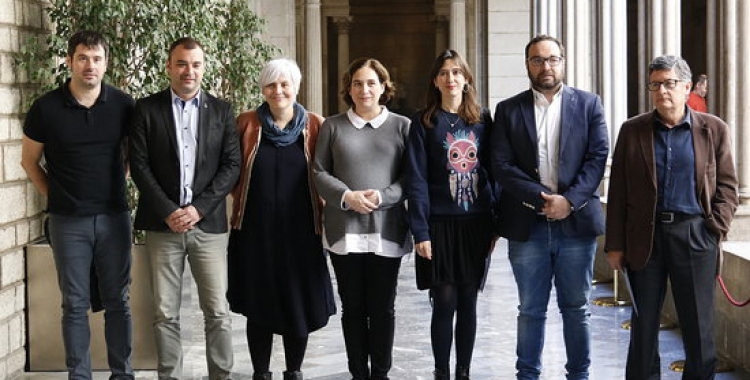 Els set alcaldes a la presentació de l'Associació de Muncipis per la Gestió Pública de l'Aigua