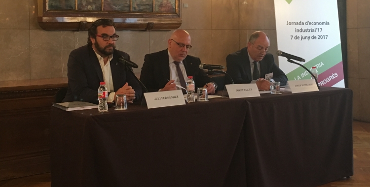 L'alcalde Juli Fernàndez, el conseller d'Empresa i Coneixement, Jordi Baiget i el president de la Fundit, Josep Bombardó | Mireia Sans