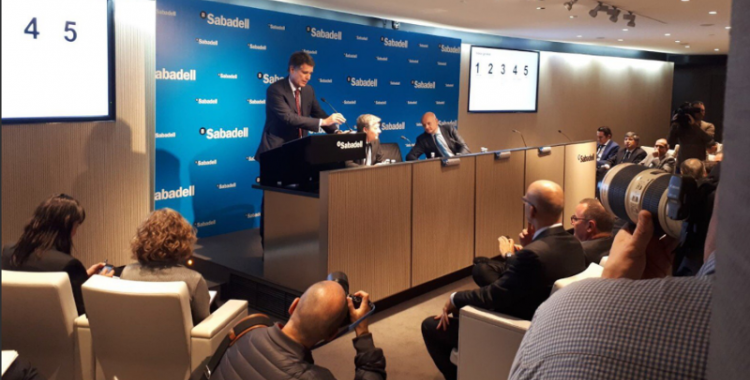 El conseller delegat del Banc Sabadell, Jaume Guardiola, en la presentació de resultats de l'entitat.