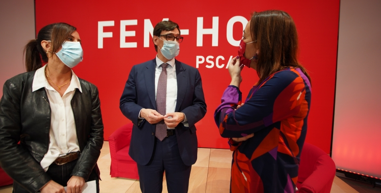 Farrés, Illa i Paneque al plató del partit durant l'acte | Cedida 