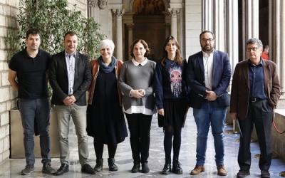 Els set alcaldes a la presentació de l'Associació de Muncipis per la Gestió Pública de l'Aigua