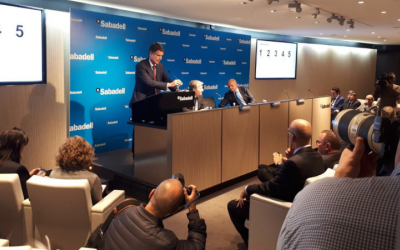 El conseller delegat del Banc Sabadell, Jaume Guardiola, en la presentació de resultats de l'entitat.