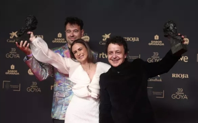 Lluís Rivera, Laura Canals i Ivan López després de guanyar el Goya